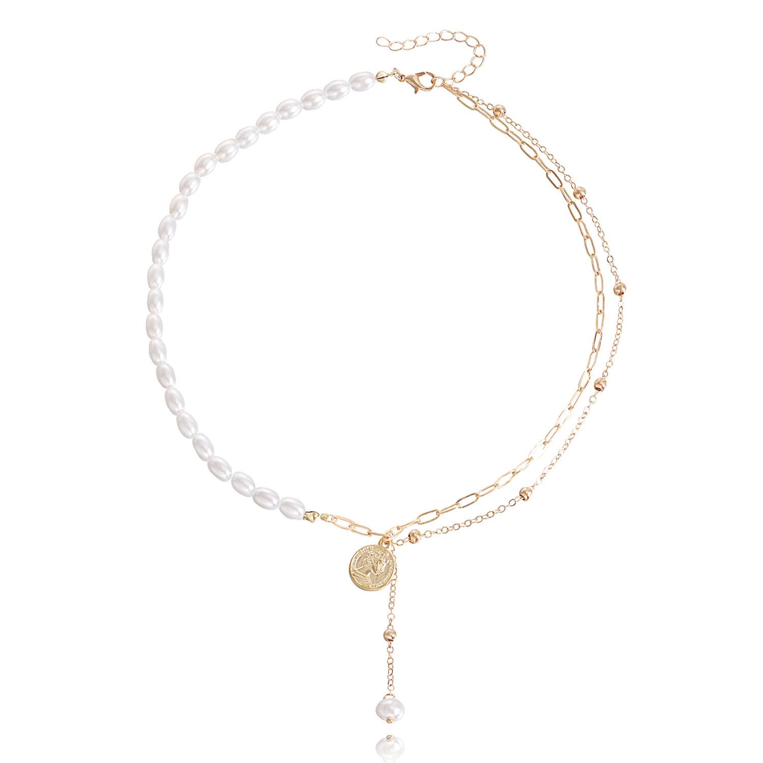 

Punk imitation pearl queen head coin pendant necklace female hottie ins niche design sense золотий