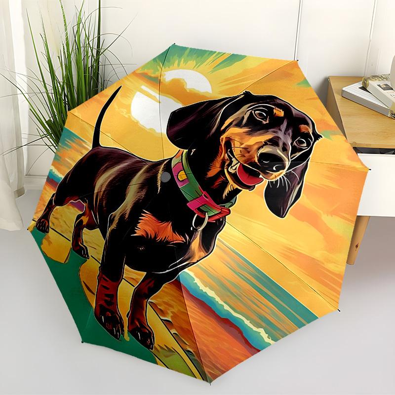 1 Stück Strand Sonnenuntergang Dackel Automatischer Öffnungs-/Schließschirm, Formelle Anlässe - Ideales Geschenk für Familie oder Freunde, Outdoor-Accessoire yy251211153