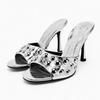Fashion New designer large-sized rivet slippers for export, women's outerwear round toe exposed one-shoulder high heels