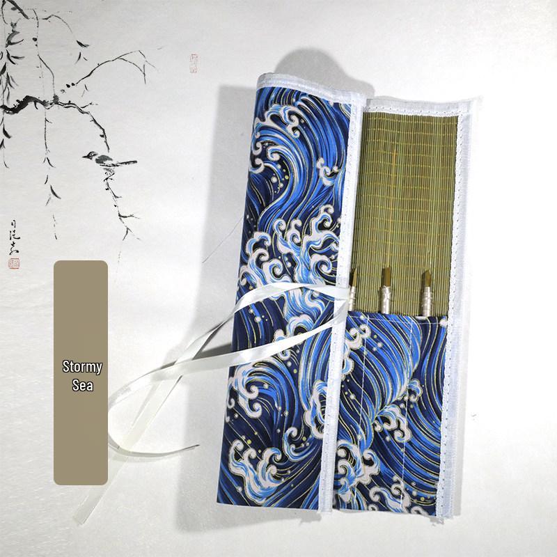 Bamboo Roll-Up Calligraphy Brush Bag: Chinese Style Pen Storage for Four Treasures of the Study