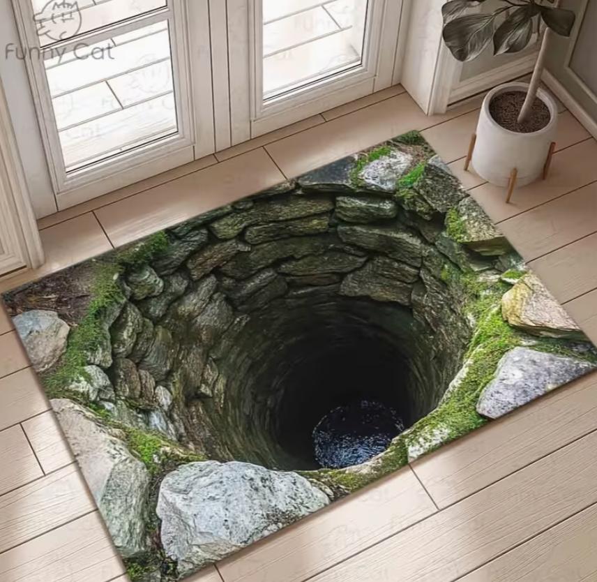 

Welcome Mat 2D Mossy Stone Well Area Rug Soft Washable Floor Carpet for Living Room Bedroom Bathroom Home Decor 40cm x 60cm
