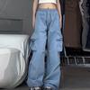 Nákladní kalhoty ve stylu hip hopu Ženy Velké kapsy Ležérní Kalhoty Volné Široké nohavice Vysoký pas Jednobarevné Kalhoty Streetwear