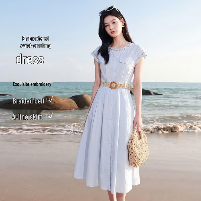 FivePlus Cinched-Waist A-Line Midi Shirt Dress M