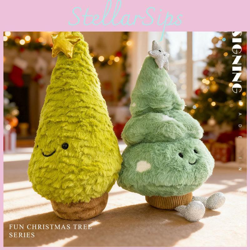Holiday Christmas Tree Plush Pillow With Soft Short Plush For Kids Room Decor