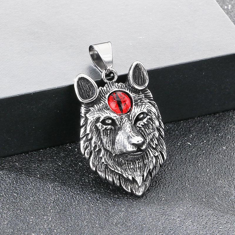 Hongtu Jewelry Cat's Eye Stone Wolf Head Pendant Punk Style Old Wolf Totem Wolf Head Trendy Men's Necklace
