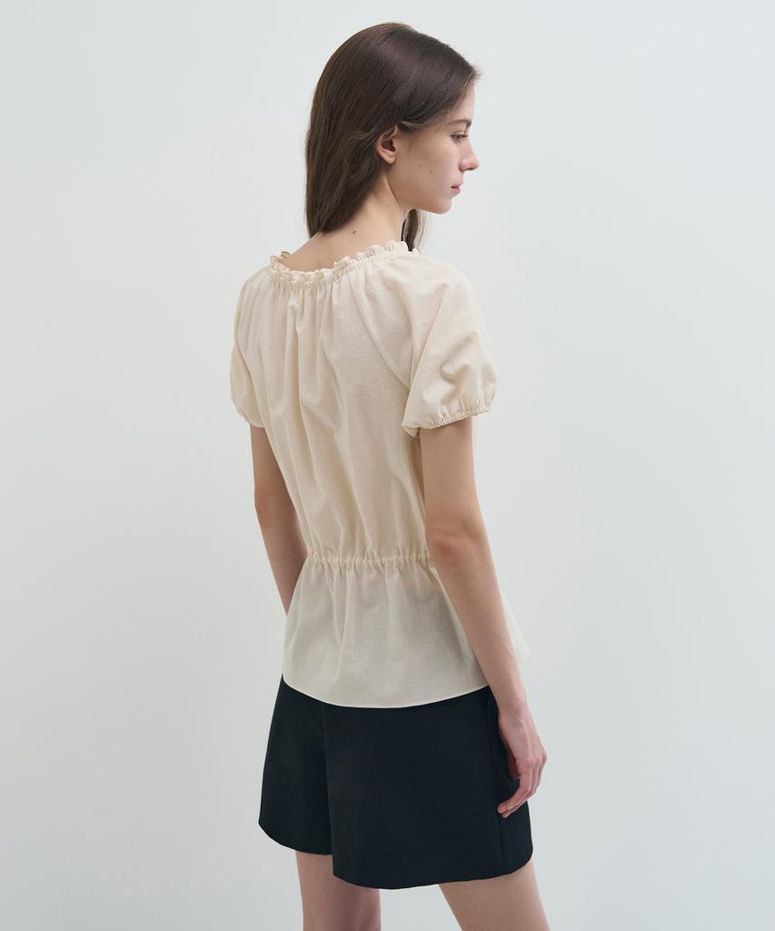Deuloupisumeon Ribbon Puff Sleeve Blouse [Black]