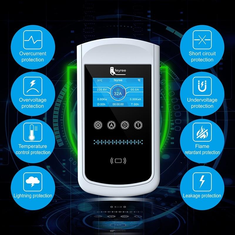 4.3 inch Big Screen EV Charger Type 2  7.6kw Wallbox Charging Station 11kw 22kw 3 Phase Electric Vehicle Charger