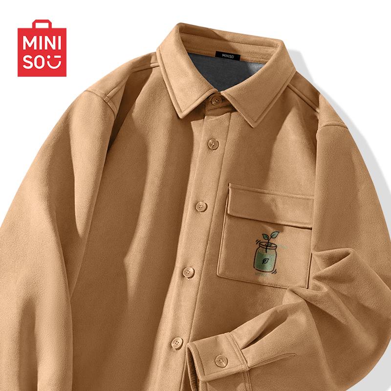 

MINISO Men s Suede Fleece-Lined Retro Lapel Jacket 2XL