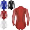 Tuta da Ginnastica Acrobica Uomo Tango Rumba Chacha Body da Ballo Latino Camicia Top Uomo Manica Lunga Body per Pattinaggio Artistico