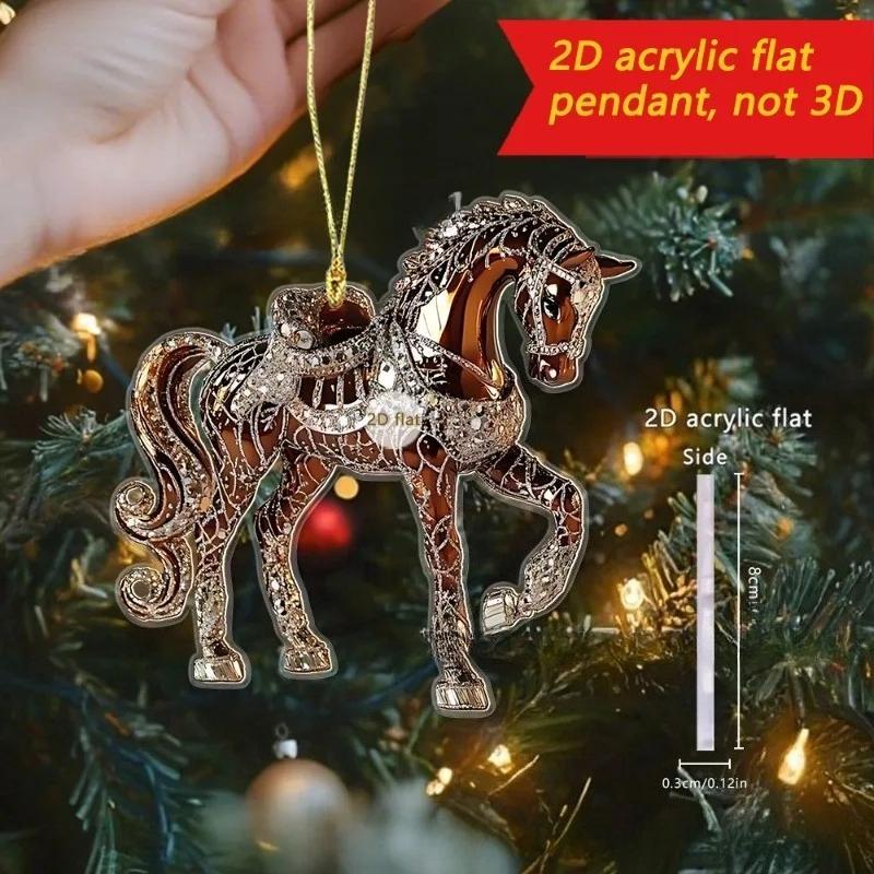 Running Horse Acrylic Decorative Pendant Holiday Christmas Tree 2026 New Year 2D Flat Xmas Pendant Ornament Party Supplies