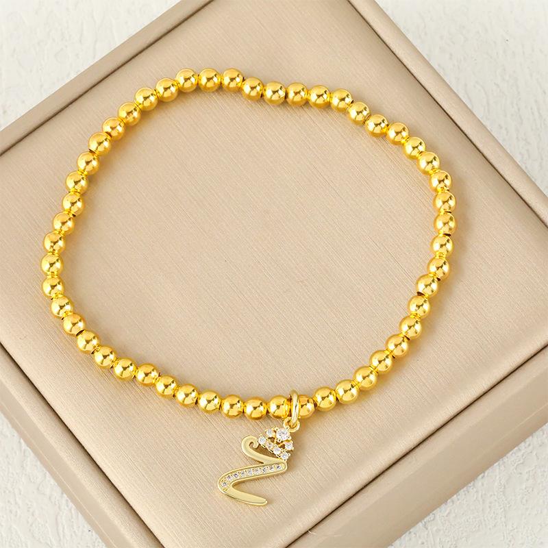 Fashion Round Bead 26 Crown Small Letter Bracelet Copper Plated Micro Inlaid Zircon High-end Jewelry
