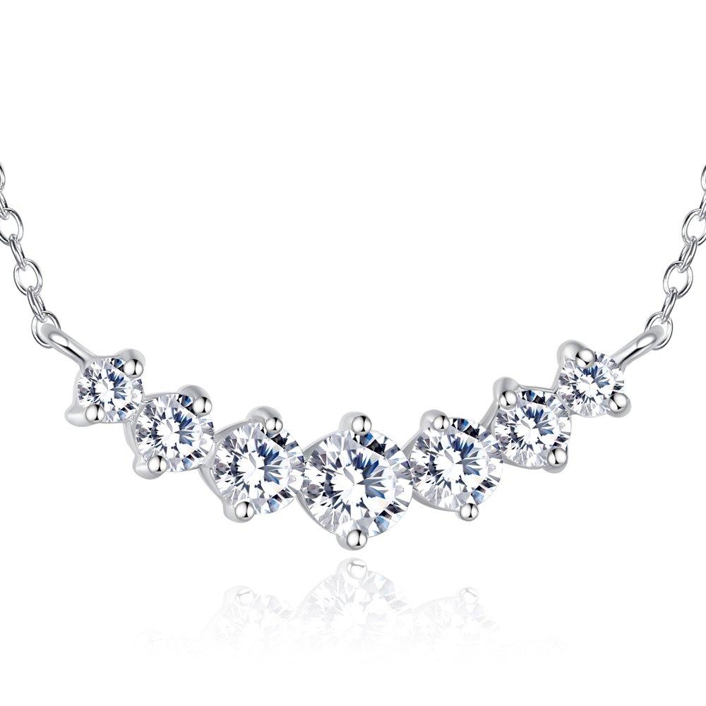 [Ashley Jewelry] Sterling Silver 925 Necklace, Simple Line Design, CZ Diamond, Women s