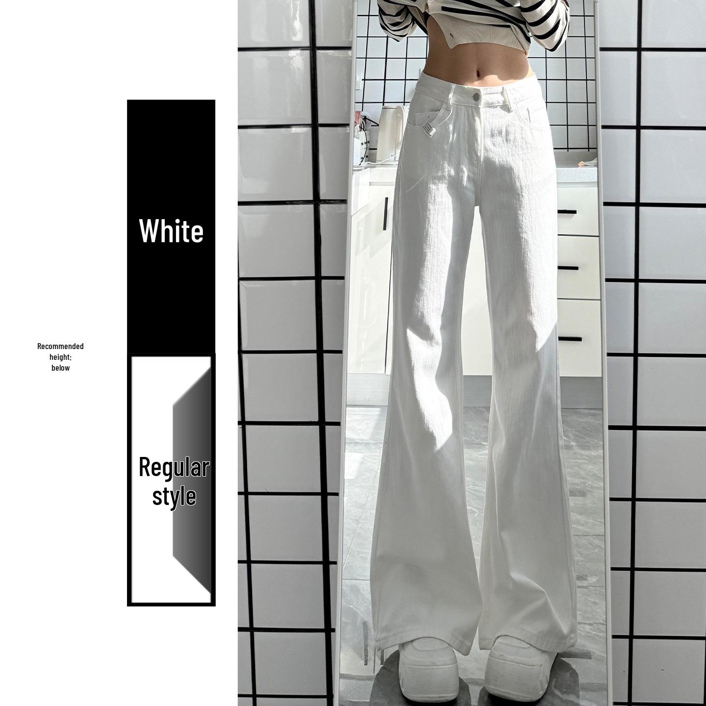 Korean Spring 2026 Low-Waist Micro-Flare Women s Jeans - Slimming & Flattering Bootcut, Floor-Length White Denim Small
