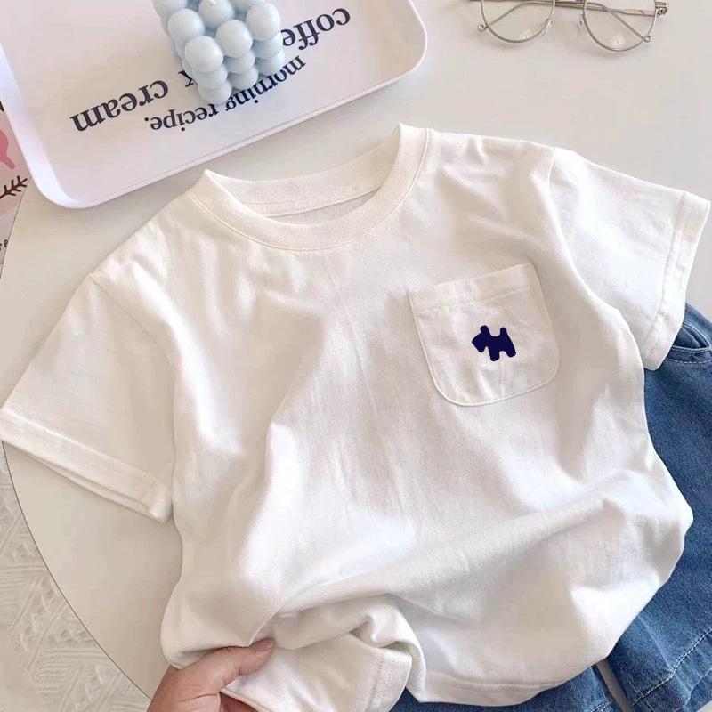 

Children s Pure Cotton T-shirt Pure Cotton Boys Summer Clothes Baby New Children s Clothes Girls Loose Casual Top Half Sleeve 90 білий