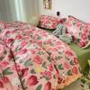 Three-piece Set Korean Girl Heart Cute Rabbit Berry Four-piece Set Simple Checkerboard Bed Sheet Blue Quilt Cover