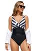 European & American Striped V-Neck Twist One-Piece Swimsuit for Women - High-Waisted, Slimming, Backless Beachwear