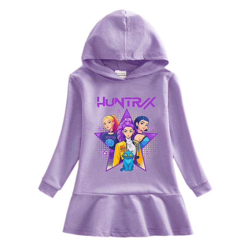 Frühling Herbst Kpop Hexenjagd Team Lotusblatt Rand Cartoon Regenbogen Mädchenkleid Baumwolle Langarm Hoodie Hundert Falten Prinzessinnenkleid