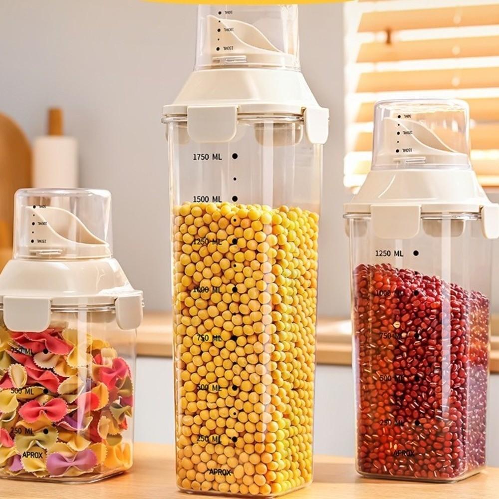 Transparent Sealed Jar With Measuring Cup Moistureproof Grain Storage Jar Leak-Proof Airtight Cereal Container