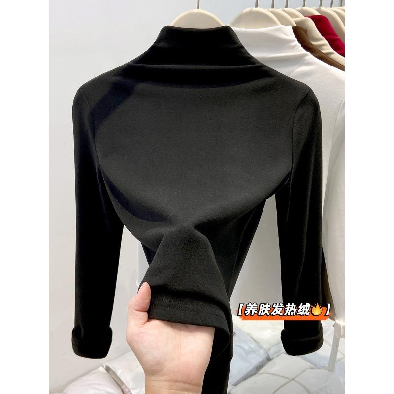Double-sided German Velvet Inner Top Women's Spring Semi-turtleneck Long-sleeved Shirt Temperament Versatile High-end Bottoming Shirt