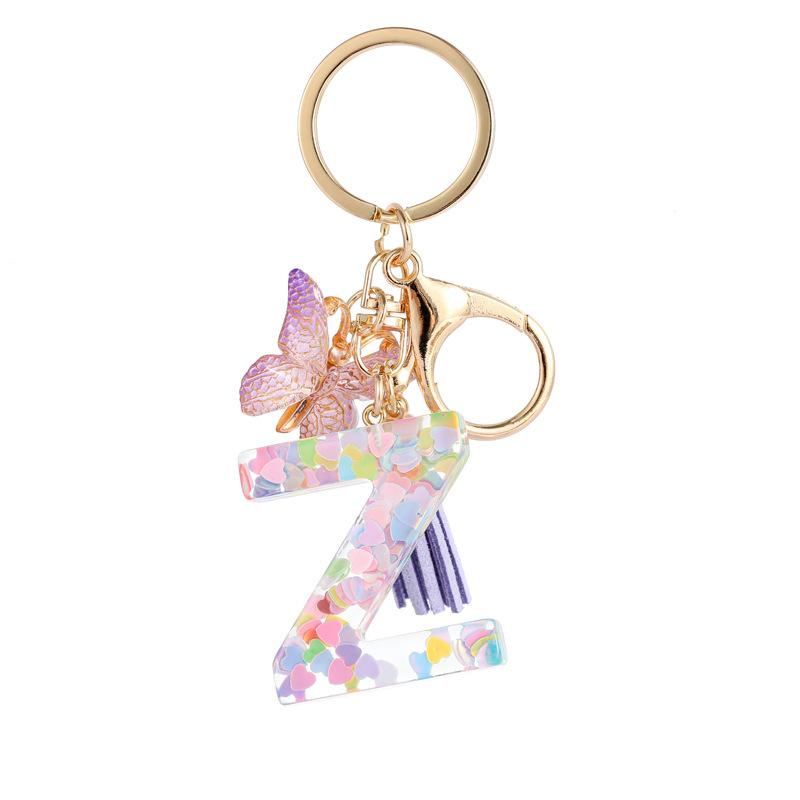 Light Purple Sequin Fringe Resin Keychain 26-Letter Accessory Classic Retro Durable Bag Charm Practical Gift For Friends And Family