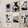 Paris Girl Old Building Coffee Dog Landscape Wall Art Painting Black White Posters Pictures For Living Room Decor Canvas Prints