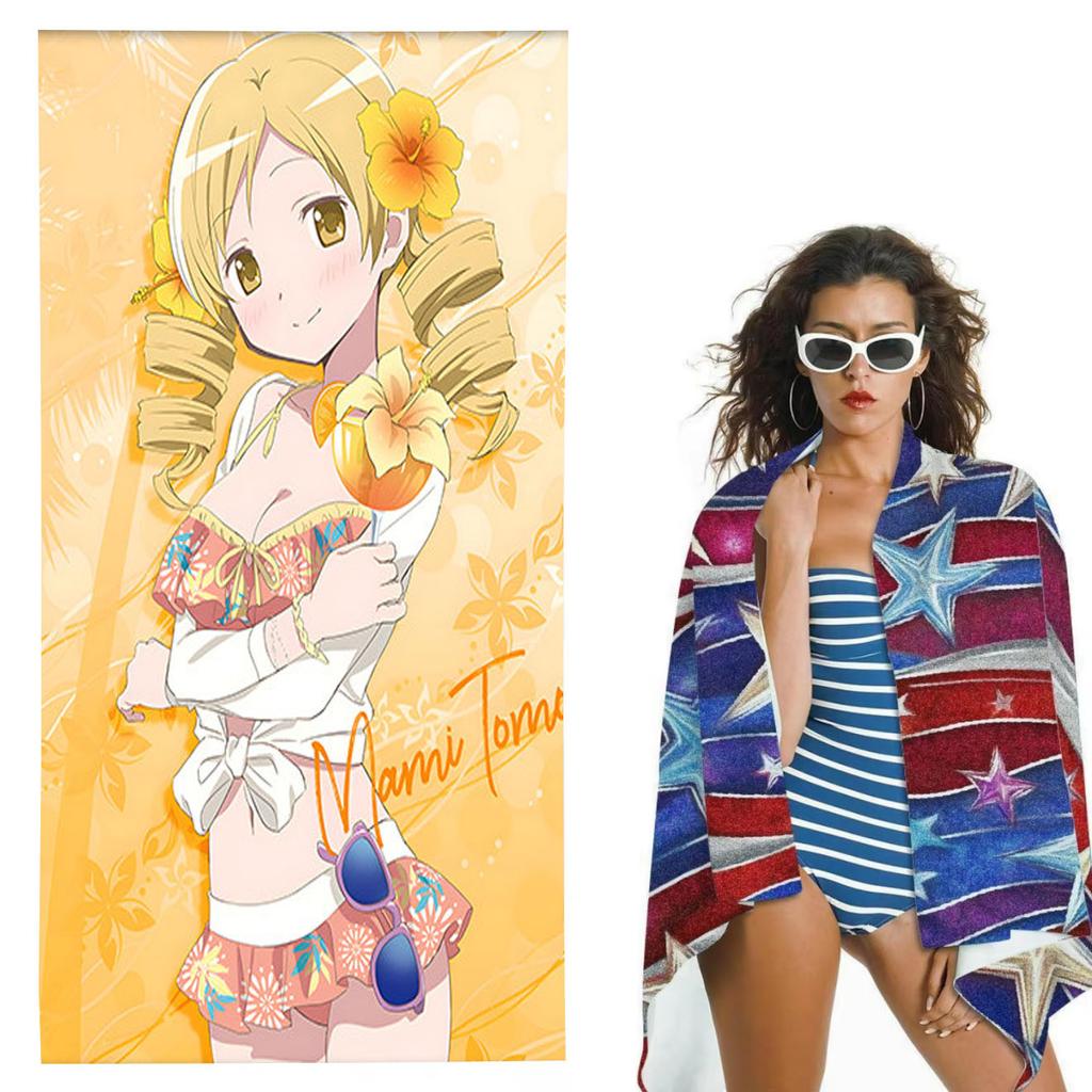 Summer Madoka Magica Anime Beach Towel Quick Dry Water Absorbent Ultra Soft Fitness Sports Towel Suitable For Swimming Pool