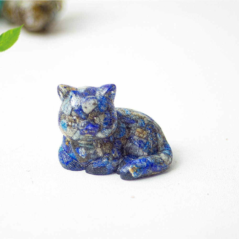 Cat Mini Figurine Resin Craft Home Office Desk Decor With Natural Crystal For Gift Giving