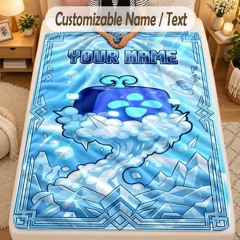 Flannel BlanketBlox Fruits Custom Name Text Personalized Soft Warm Throw Blanket Home Decor Gift