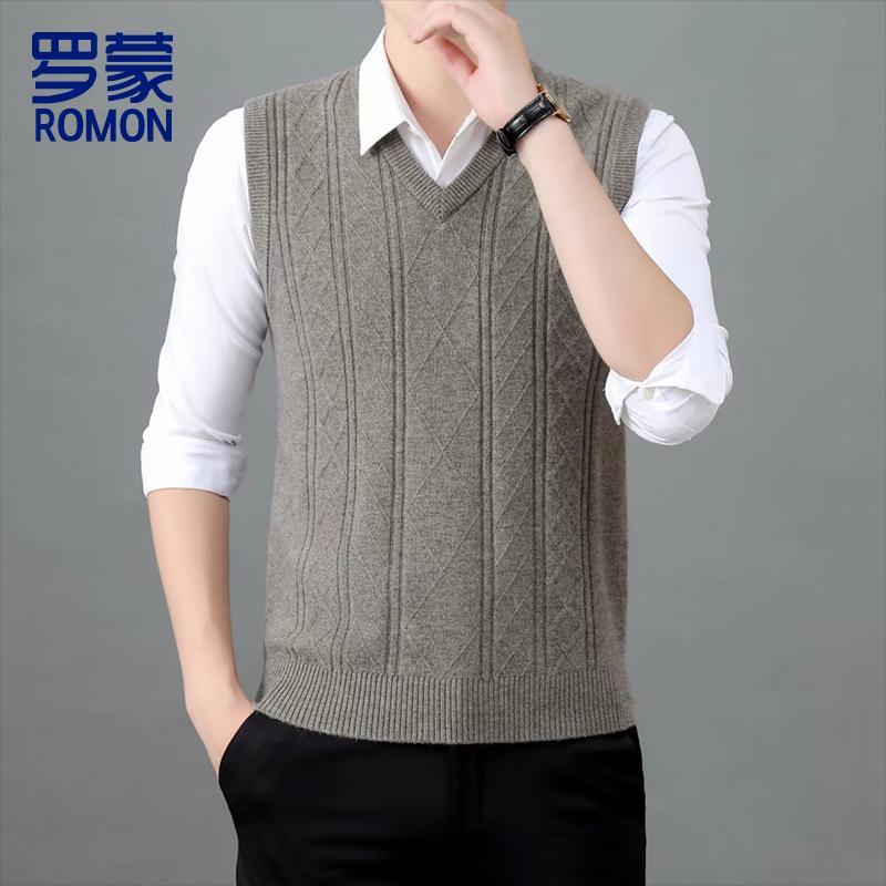Romon Men's V-Neck 100% Wool Pullover Sweater