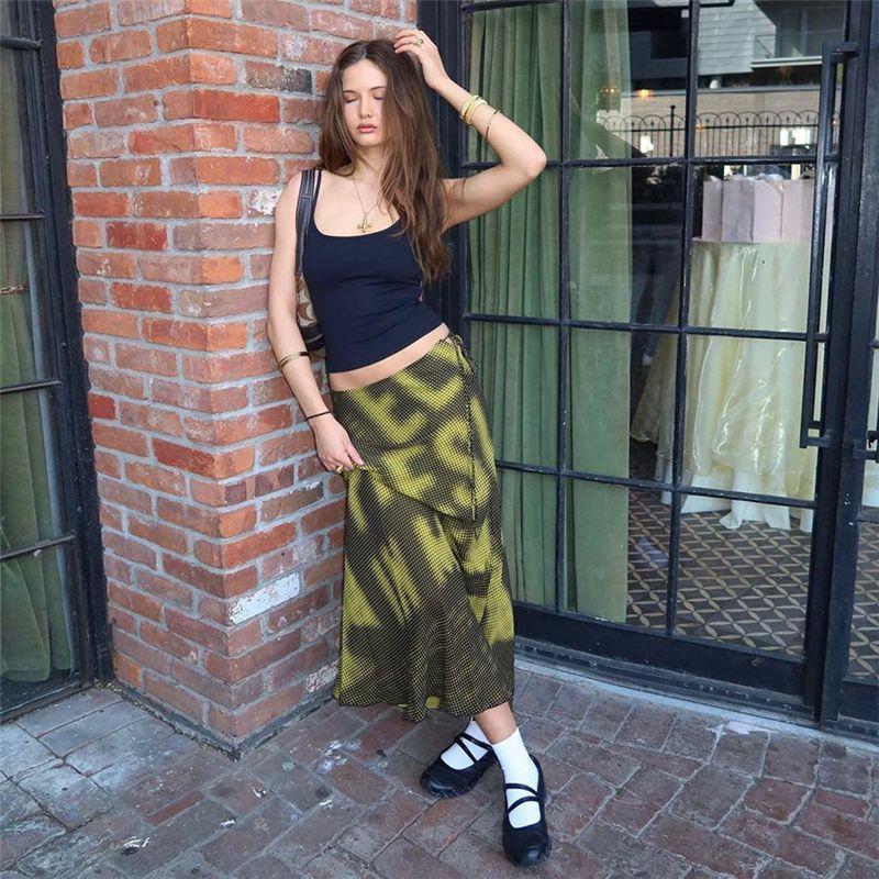 

# Sisjuly# Punk Sexy Street Style Chic Creative Retro Print Drawstring Lace High Waist Skirt for Women Yellow S