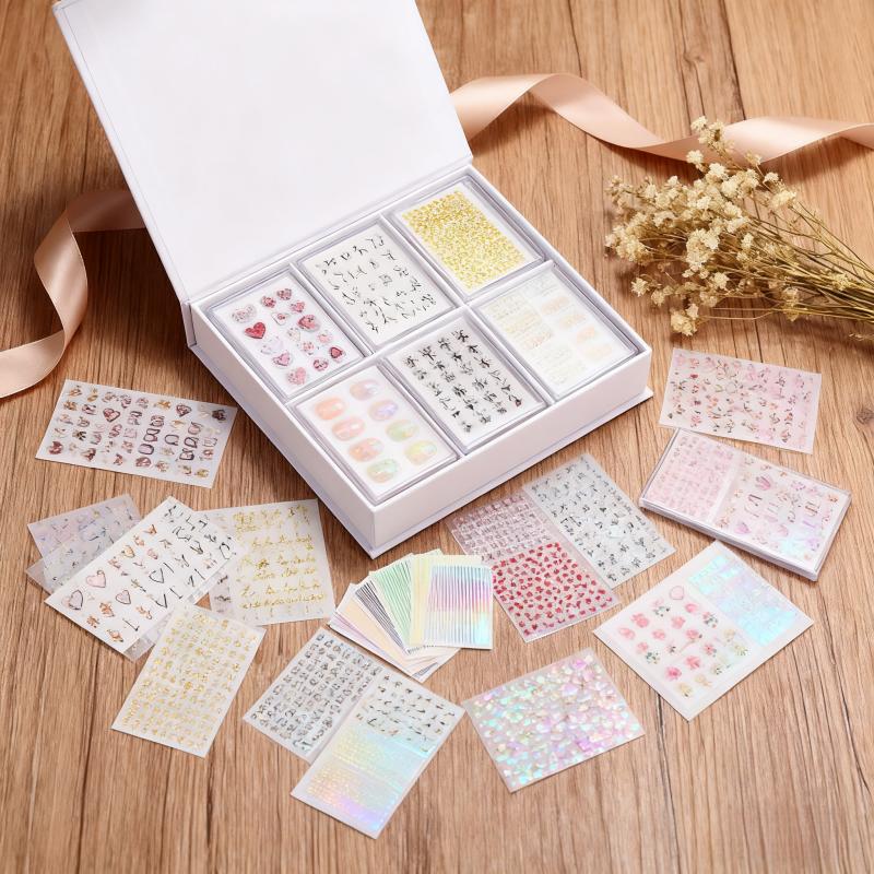 Non-Toxic 10Pcs Mix Random Design Elegant French Tip  Geometric Designs Nail Art Decals  Nail Stickers Set