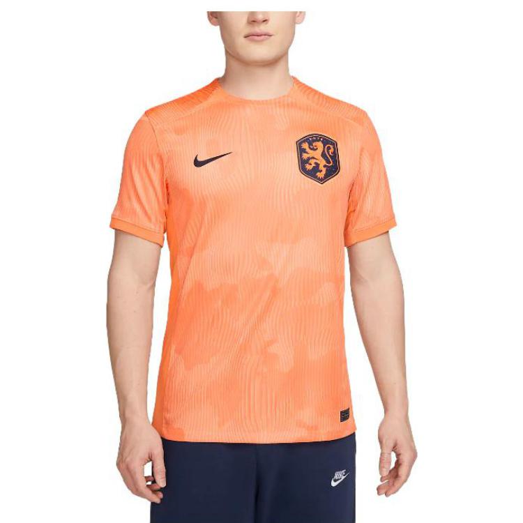 Nike Netherlands 2023 Stadium Home Graphic Print Crew Neck T-Shirt Men Tops Orange DR3966-806