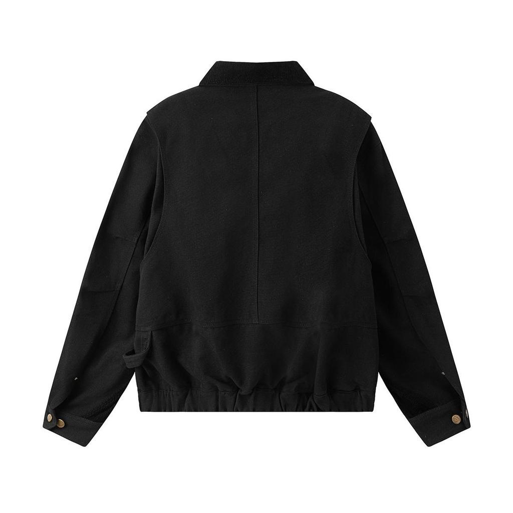 QIYOU 2025 Autumn Unisex Retro Dark Patchwork Double Zipper Workwear Jacket
