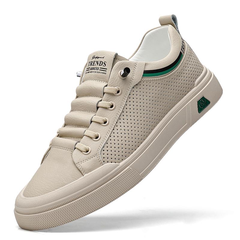 

Модные новые поступившие кожаные мужские повседневные туфли, новые мужские туфли, нескользящие дышащие мужские туфли для скейтбординга 2024 года, стильные мужские легкие кроссовки 44 бежевый