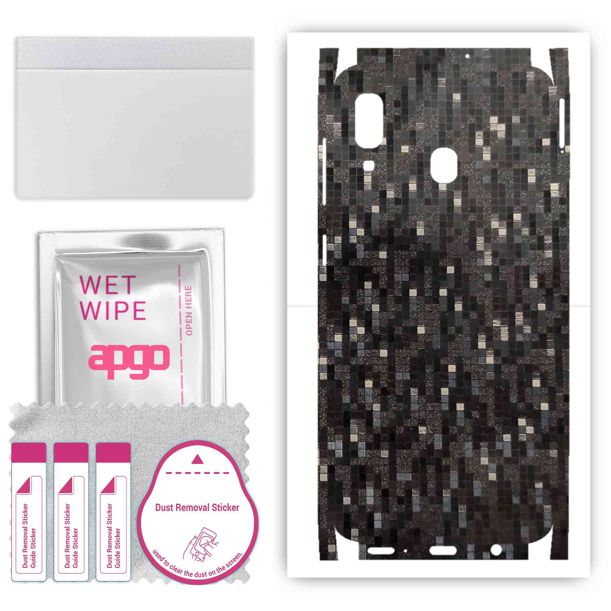 

apgo Protective Skin Sticker for the back+sides compatible with Samsung Galaxy A20, Full Wrap Film, Foil, Vinyl - Pattern Carbon Black Pixel