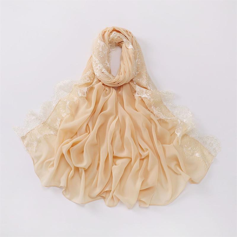 Women Big Size Plain Solid Rayon Cotton Hijab Scarf Lady Lace Trim Wrap Shawls  Islamic Turban Ramadan Muslim Headband 170X70Cm