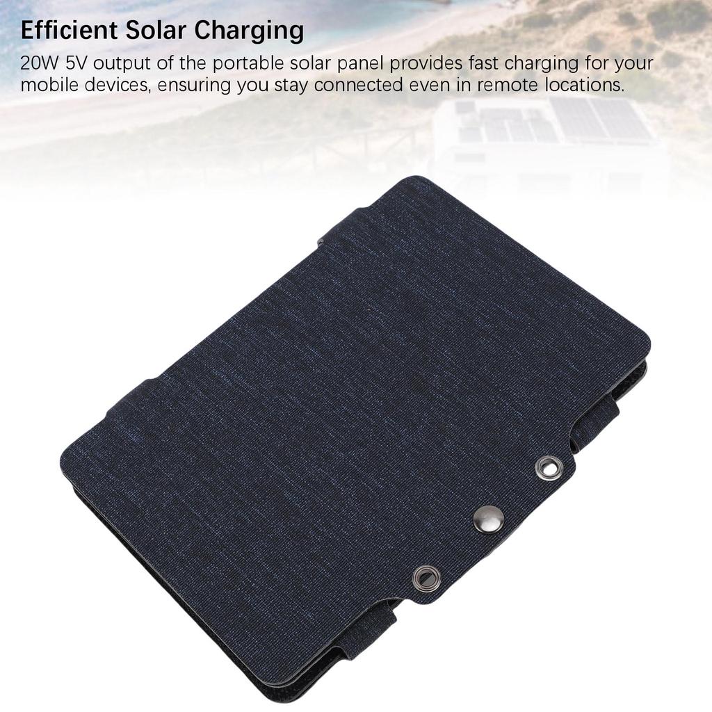 Portable Solar Panel 20W 5V USB and Type-C Monocrystalline Silicon Waterproofing Foldable Solar Panel Charger for Outdoor Hiking Camping