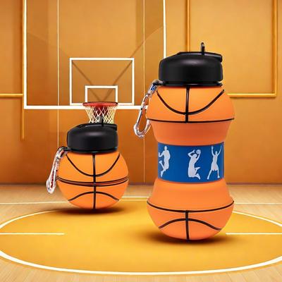 550ml Foldable Football/Basketball Kids Water Bottles Portable Sports Water Bottle Soccer Shaped Leak-proof Silicone Water Cup