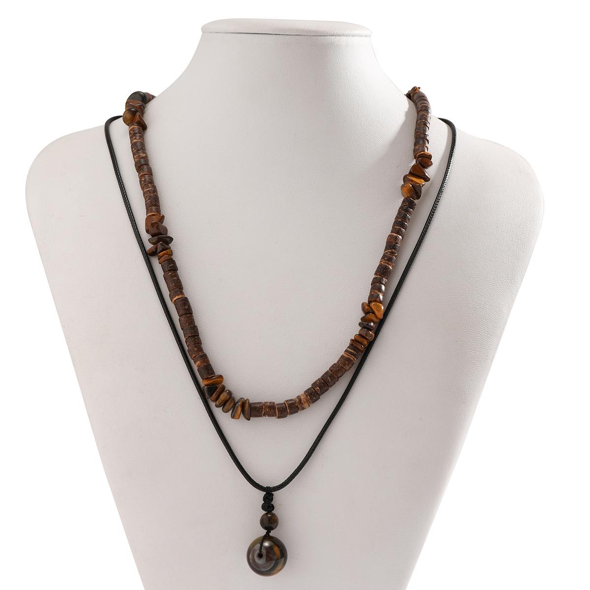 

Trendy Coconut Shell Turquoise Waxed Leather Necklace Set for Men Hip Hop Layered Casual Chain Jewelry