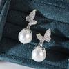 Sparkling Butterfly Pearl Drop Earrings for Women Elegant Silver Tone Dangle Earrings Fashion Daily Party Jewelry