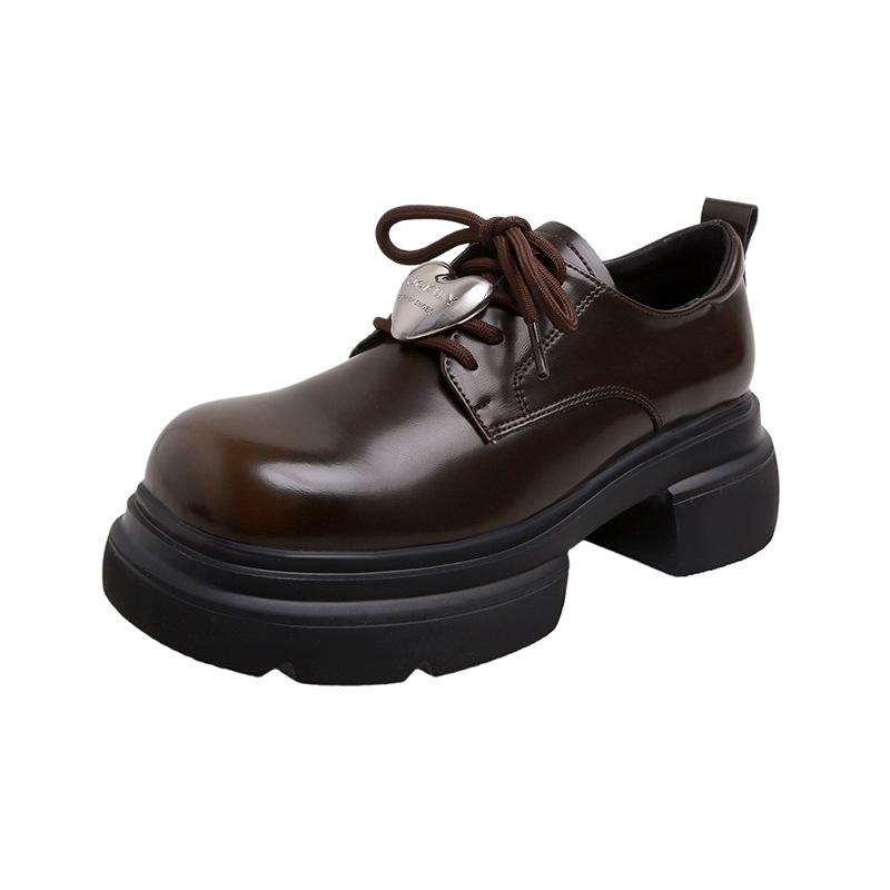 

2025 spring new British style versatile love small leather shoes women s lace-up thick heel platform loafers muffin single shoes 33