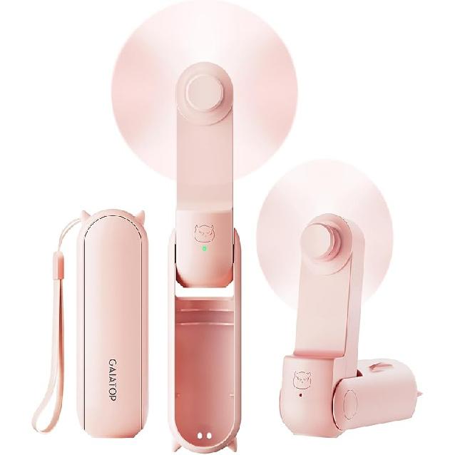 GAIATOP Portable Handheld Fan, 3 IN 1 Mini Foldable Travel Fans [17H Max Cooling Time] with Power Bank, Pocket Design USB Rechargeable for Travel