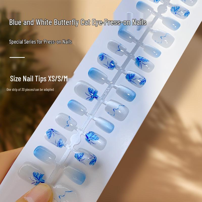 

Blue & White Porcelain Butterfly Cat Eye False Nails