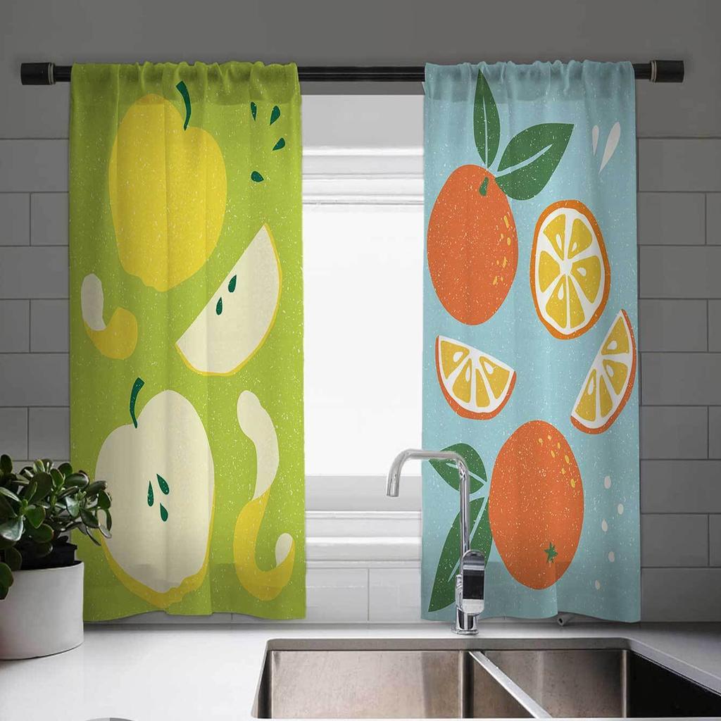 Vegetable Fruit Print Curtain Set Elegant 2Pcs Cafe Curtains Charming European Design Vintage Style Window Decor For Kitchen