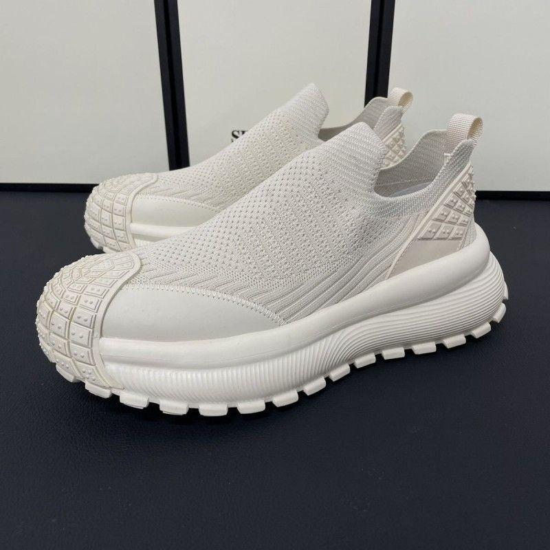 Zapatillas Deportivas Transpirables de Plataforma Gruesa Negra sin Cordones para Hombre Moda Alta Calidad Sencillas Primavera y Otoño Zapatilla Casual para Hombre