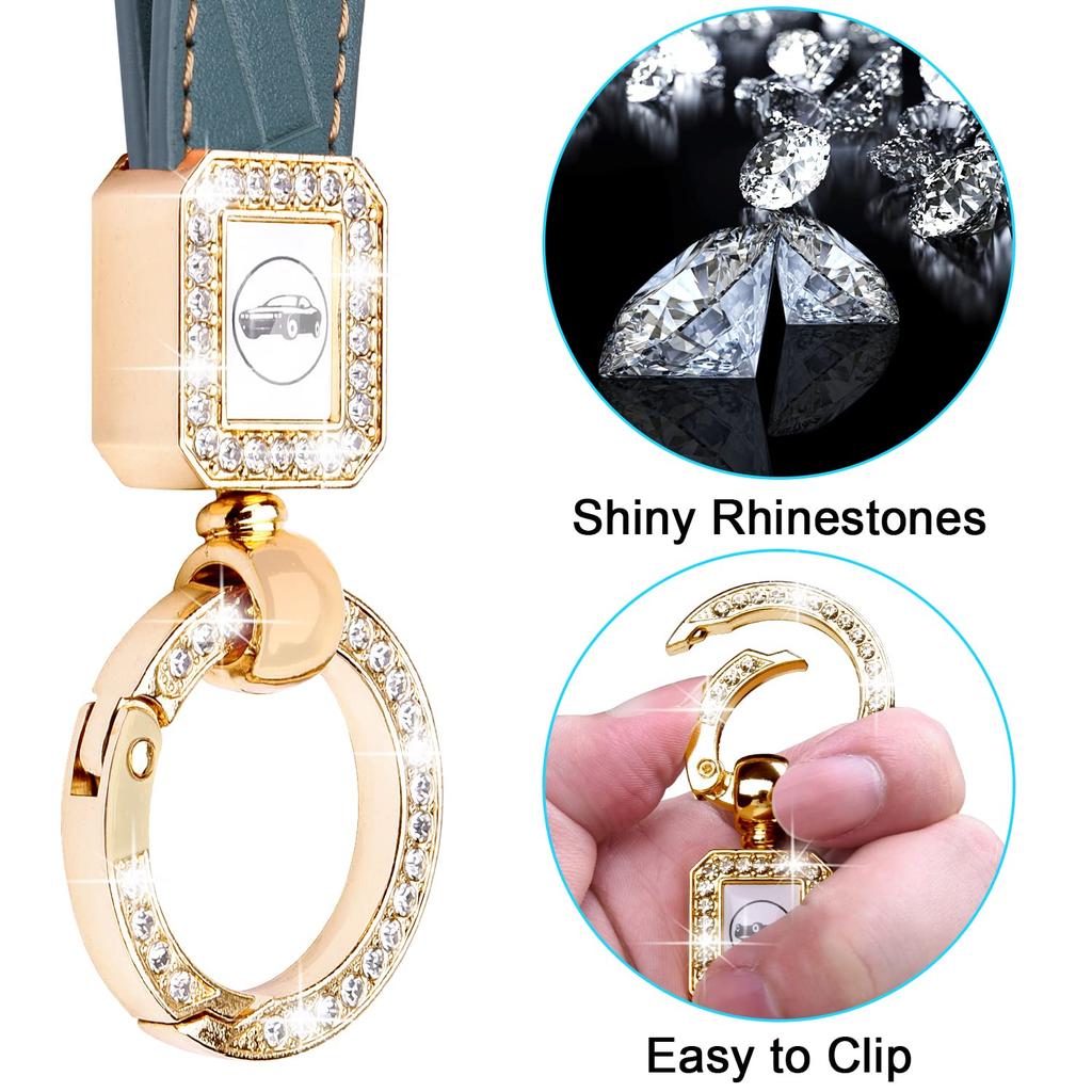 Wisdompro Car Key Sparkly PU for Smart Gray Blue Holder, Carabiner, Leather, Keys, Anti-Loss, Stylish, Cute, Women's,