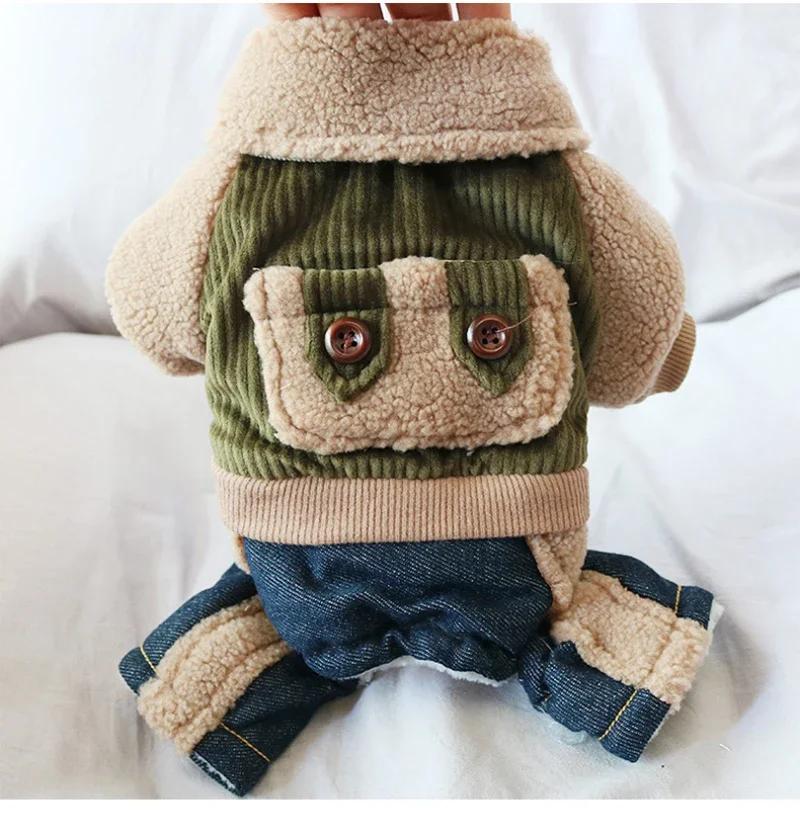 

Corduroy Dog Clothes Winter Thicken Warm Pet Clothing Puppy Costume Outfit Small Dog Jumpsuit Pomeranian Yorkie Schnauzer Jacket XS（old） зелёный