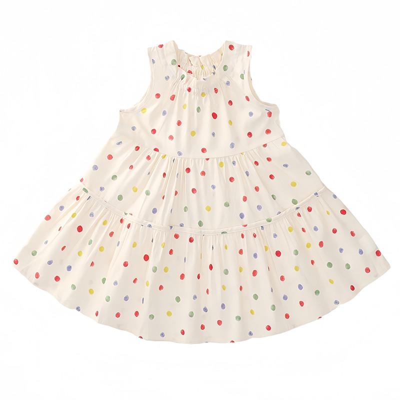 

Платье без рукавов для девочки, детский сарафан с рюшами на воротнике, цветной узор в горошек, платье с широким подолом 7