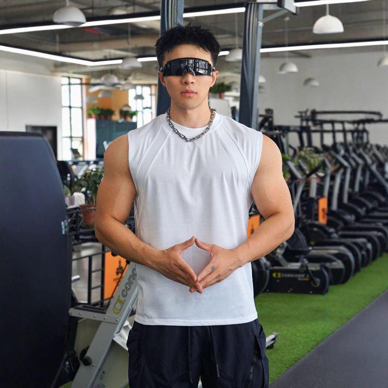 American Style New Men's Vest for Outdoor Running, Training, Sports, Fitness, Solona Cotton Breathable Solid Color Top