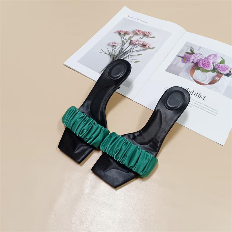 Fashion Female Shoes Slippers Women Summer Heeled Mules Slides Square Toe 2025 High Thin Rubber Scandals Sexy Pumps Shoes Slippers Women